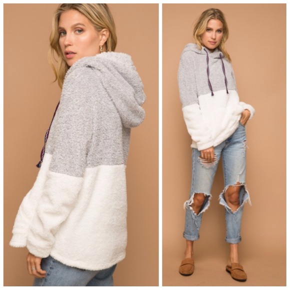 Silver soft fuzzy hoodie sweater - Picture 2 of 2